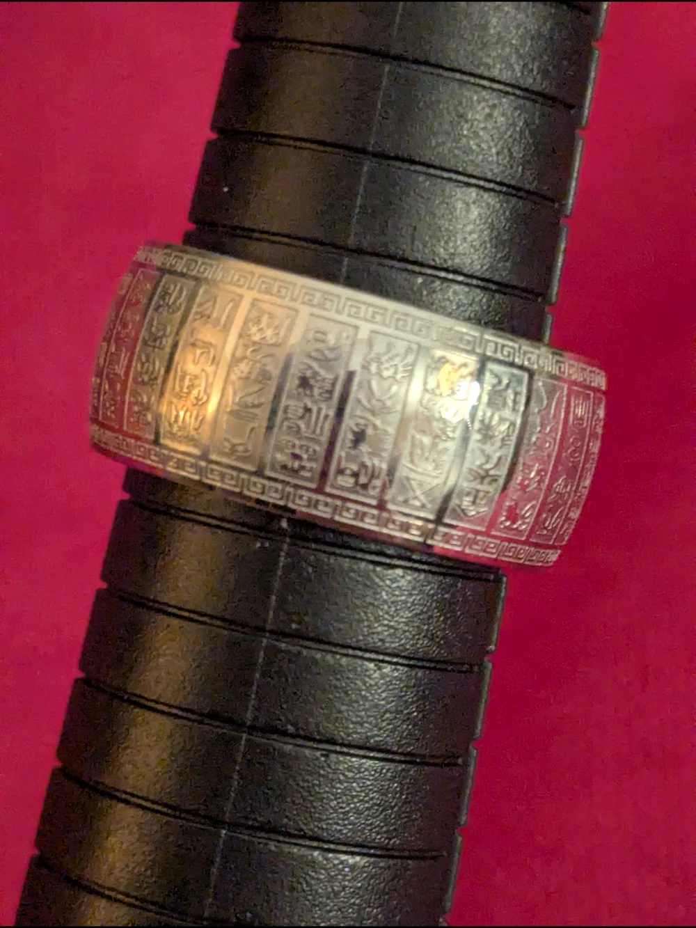 Silver Engraved Wide Band Ring - Silver